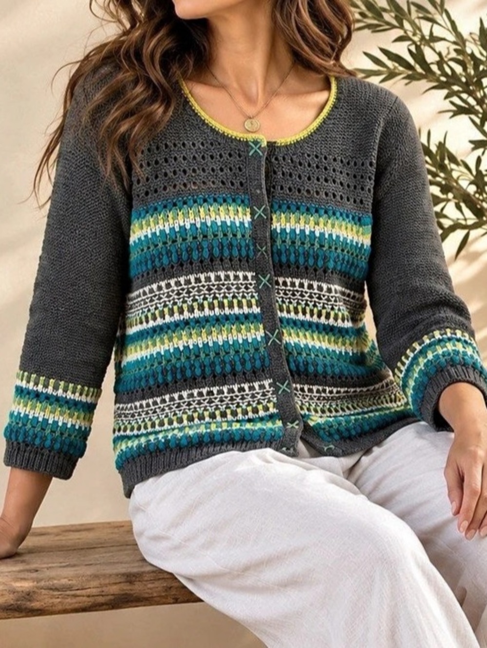 Sundance Striped Bright Patterned Wool Snap Front Cardigan Size Small